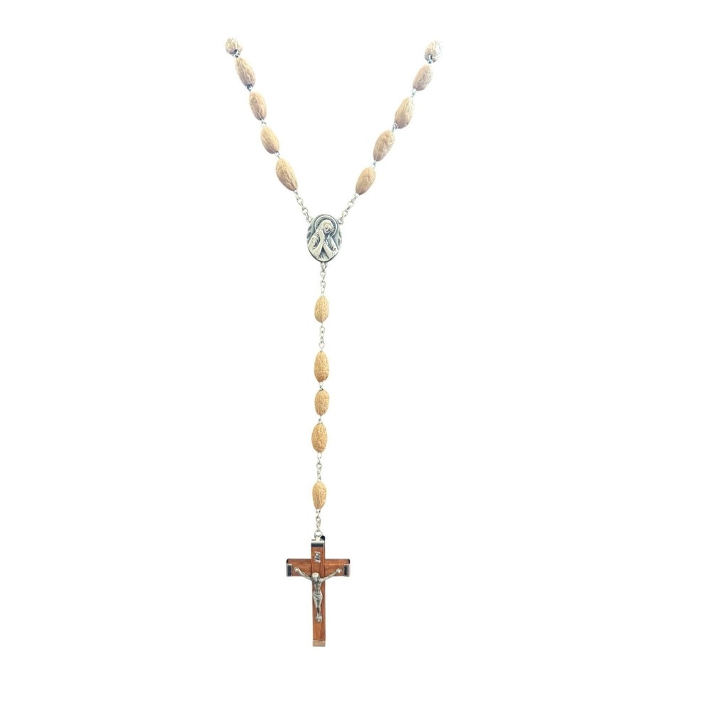 Vintage Italian Olive Wood Rosary Crucifix & Centerpiece Virgin Mary With Claspe - Picture 2 of 6